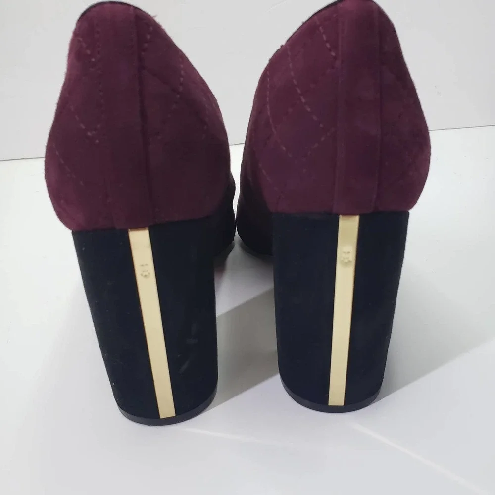 Tommy Hilfiger Violin Pump 10‎ Quilted Suede Block Heel Burgundy Black